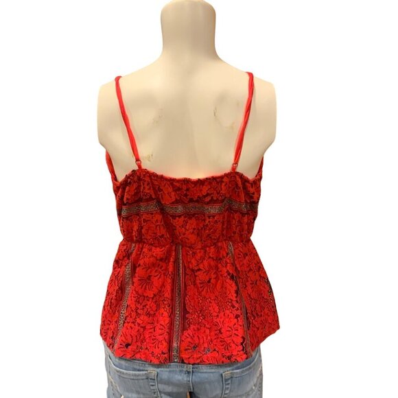 Monteau Red Spagheti strap lace elastic waist womens top large - Picture 4 of 14